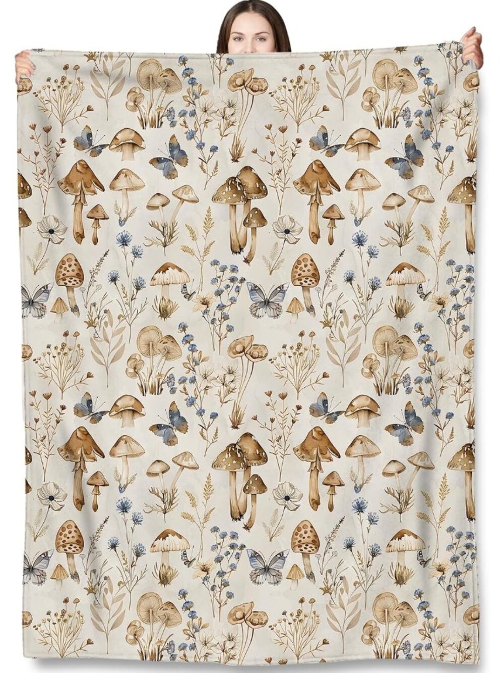 Vintage Mushroom Floral Throw Blanket Gifts for Kids Women, Woodland Mushrooms B